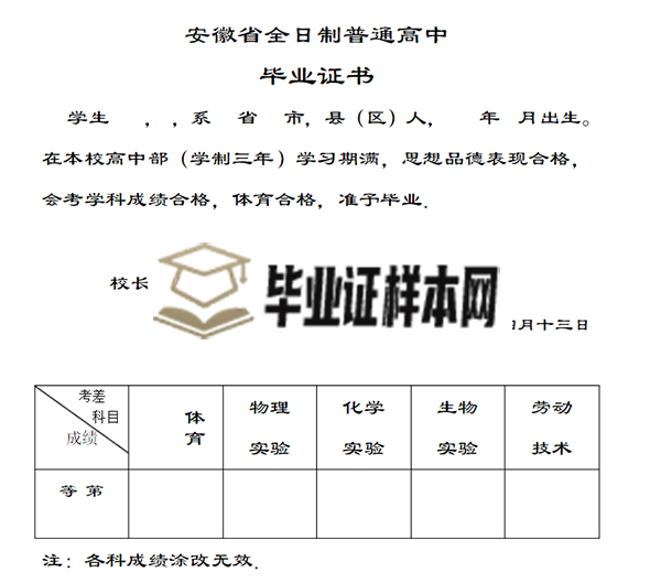 高中毕业证电子版模板（高清版）