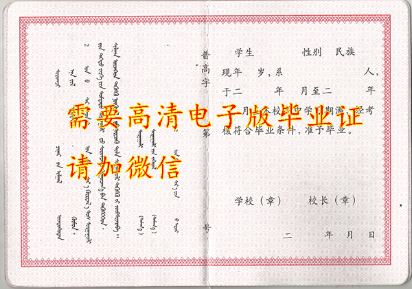 内蒙古2007年高中毕业证模板