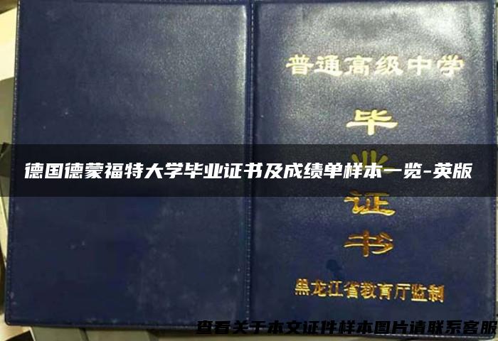 德国德蒙福特大学毕业证书及成绩单样本一览-英版