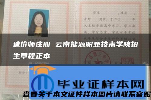 造价师注册 云南能源职业技术学院招生章程正本