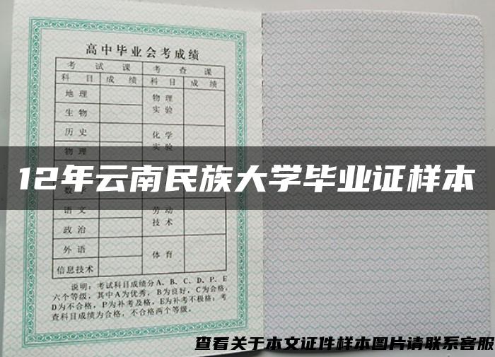 12年云南民族大学毕业证样本