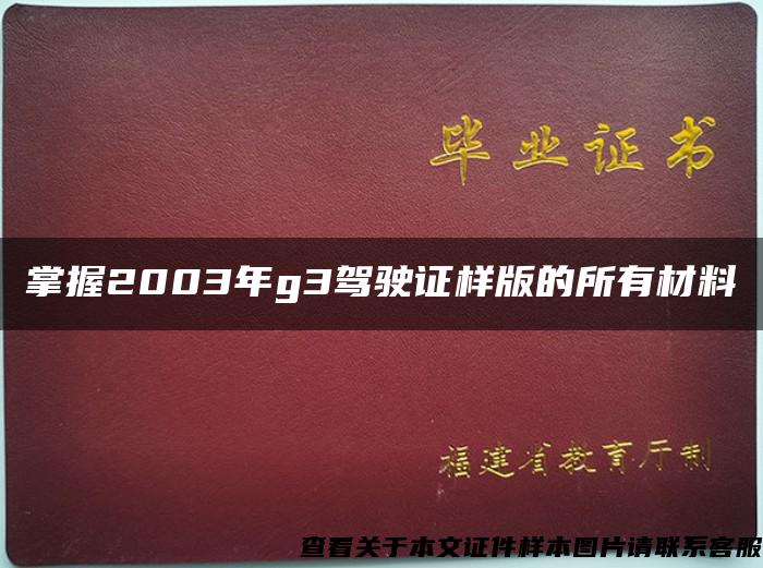 掌握2003年g3驾驶证样版的所有材料