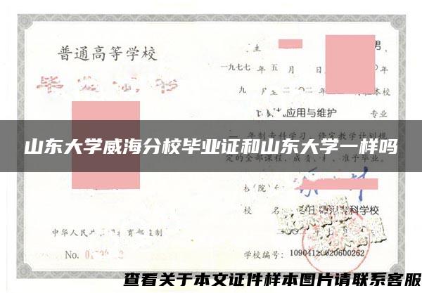 山东大学威海分校毕业证和山东大学一样吗