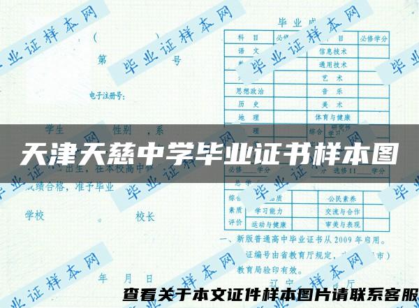 天津天慈中学毕业证书样本图