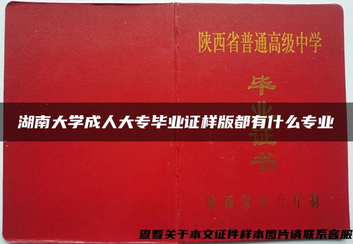 湖南大学成人大专毕业证样版都有什么专业