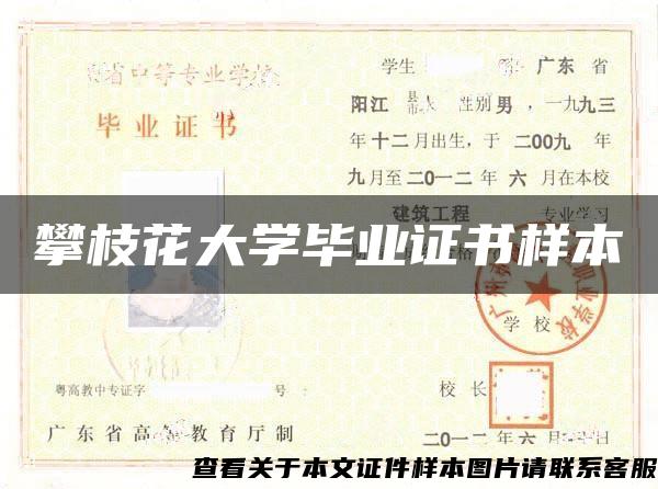 攀枝花大学毕业证书样本