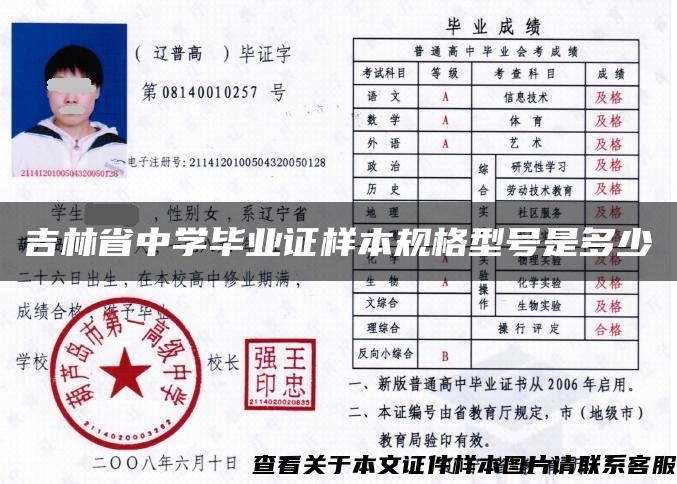 吉林省中学毕业证样本规格型号是多少