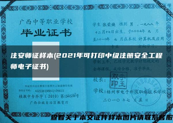 注安师证样本(2021年可打印中级注册安全工程师电子证书)