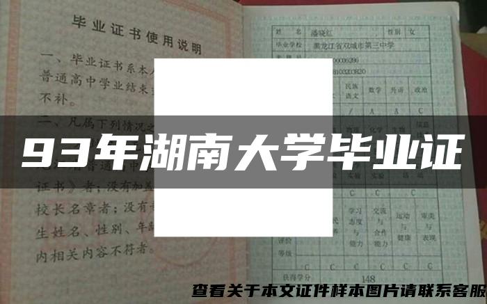 93年湖南大学毕业证