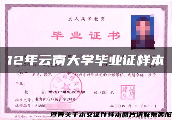 12年云南大学毕业证样本