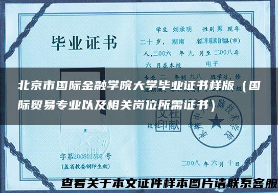 北京市国际金融学院大学毕业证书样版（国际贸易专业以及相关岗位所需证书）