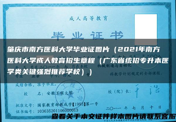 肇庆市南方医科大学毕业证图片（2021年南方医科大学成人教育招生章程（广东省统招专升本医学类关键强烈推荐学校））