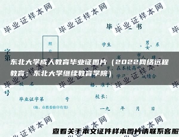 东北大学成人教育毕业证图片（2022网络远程教育：东北大学继续教育学院）