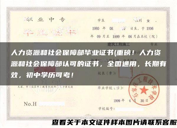 人力资源和社会保障部毕业证书(重磅！人力资源和社会保障部认可的证书，全国通用，长期有效，初中学历可考！