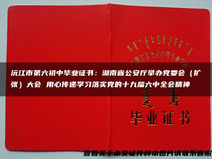 沅江市第六初中毕业证书：湖南省公安厅举办党委会（扩张）大会 用心传递学习落实党的十九届六中全会精神