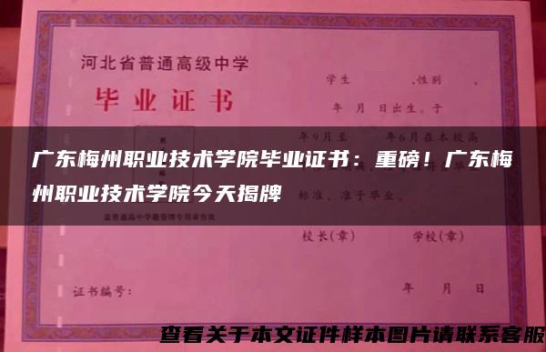 广东梅州职业技术学院毕业证书：重磅！广东梅州职业技术学院今天揭牌