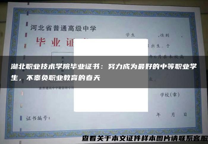 湖北职业技术学院毕业证书：努力成为最好的中等职业学生，不辜负职业教育的春天