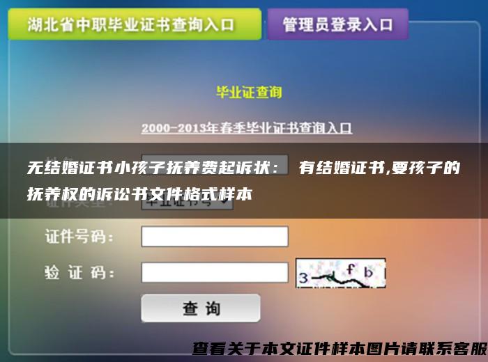 无结婚证书小孩子抚养费起诉状：沒有结婚证书,要孩子的抚养权的诉讼书文件格式样本