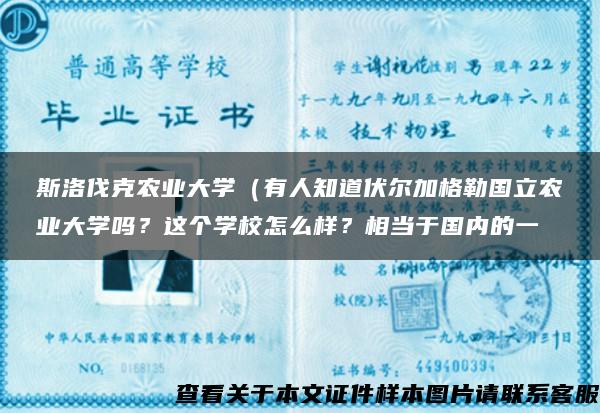 斯洛伐克农业大学（有人知道伏尔加格勒国立农业大学吗？这个学校怎么样？相当于国内的一