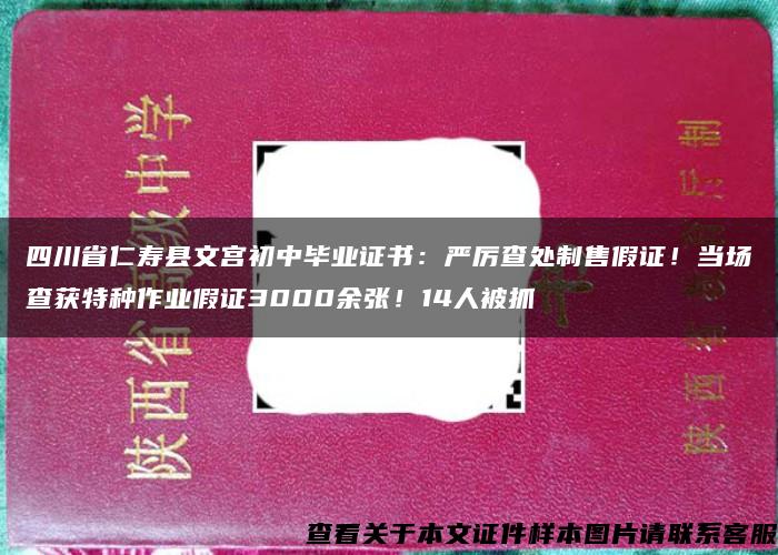 四川省仁寿县文宫初中毕业证书：严厉查处制售假证！当场查获特种作业假证3000余张！14人被抓