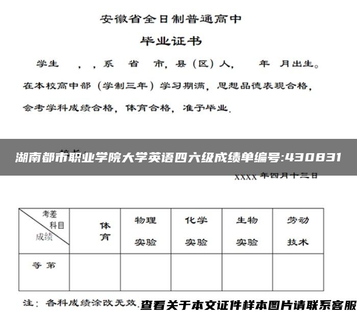 湖南都市职业学院大学英语四六级成绩单编号:430831