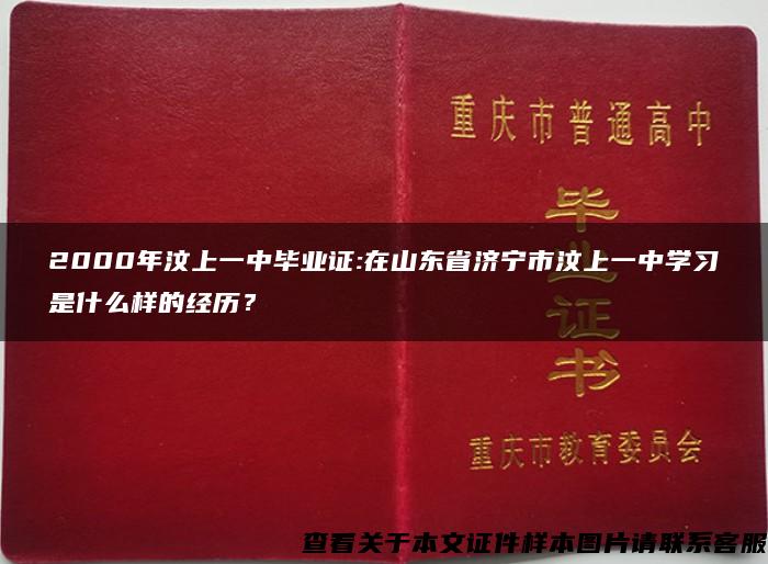 2000年汶上一中毕业证:在山东省济宁市汶上一中学习是什么样的经历？