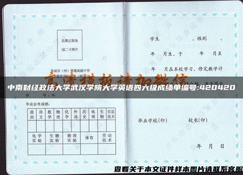 中南财经政法大学武汉学院大学英语四六级成绩单编号:420420