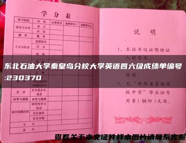 东北石油大学秦皇岛分校大学英语四六级成绩单编号:230370