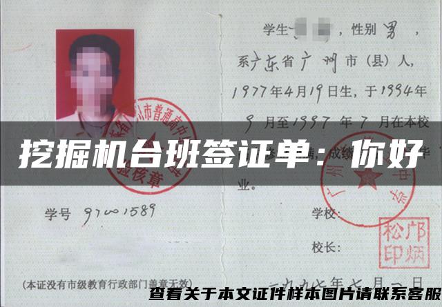 挖掘机台班签证单：你好