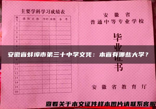 安徽省蚌埠市第三十中学文凭：本省有哪些大学？