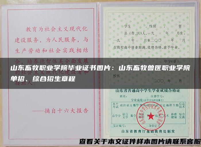 山东畜牧职业学院毕业证书图片：山东畜牧兽医职业学院单招、综合招生章程