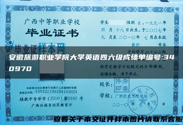 安徽旅游职业学院大学英语四六级成绩单编号:340970