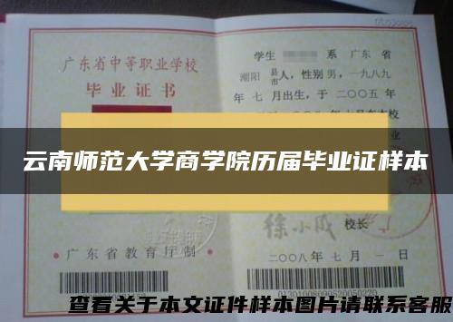 云南师范大学商学院历届毕业证样本