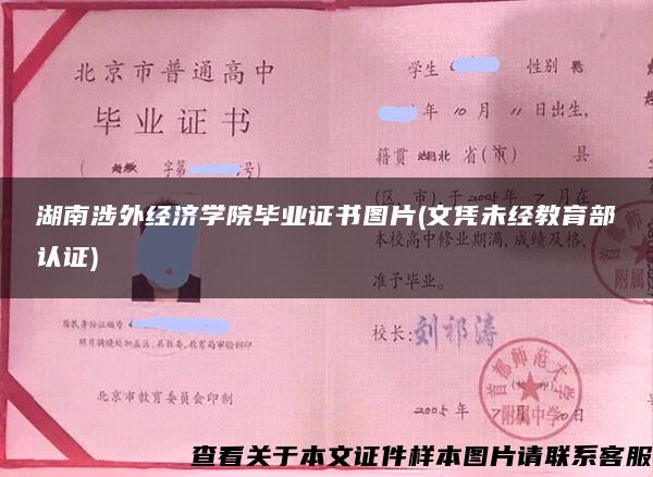 湖南涉外经济学院毕业证书图片(文凭未经教育部认证)