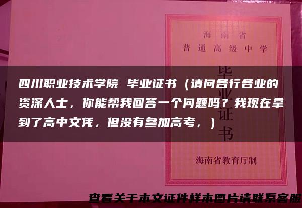 四川职业技术学院 毕业证书（请问各行各业的资深人士，你能帮我回答一个问题吗？我现在拿到了高中文凭，但没有参加高考，）