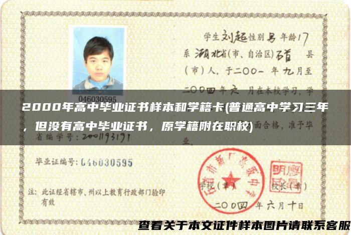 2000年高中毕业证书样本和学籍卡(普通高中学习三年，但没有高中毕业证书，原学籍附在职校)