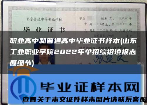 职业高中和普通高中毕业证书样本(山东工业职业学院2022年单招综招填报志愿细节)