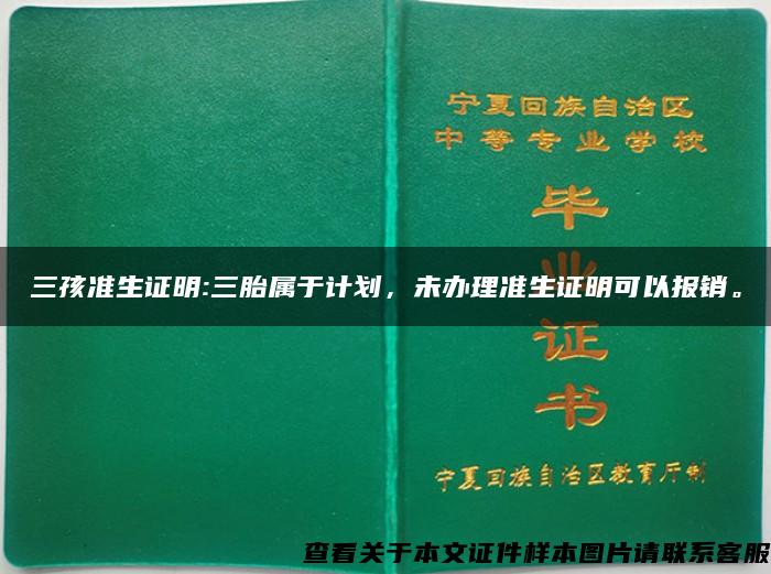 三孩准生证明:三胎属于计划，未办理准生证明可以报销。