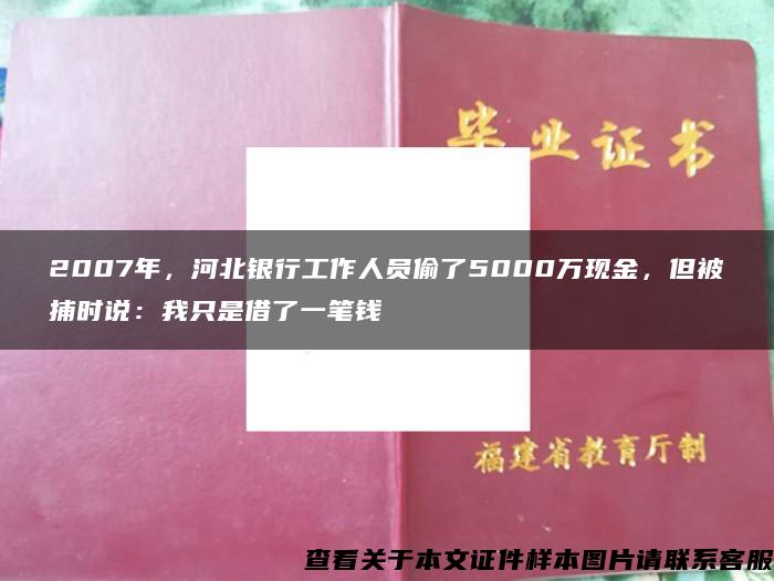 2007年，河北银行工作人员偷了5000万现金，但被捕时说：我只是借了一笔钱