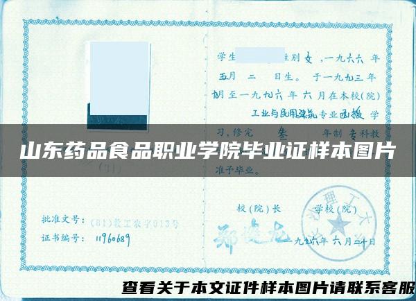 山东药品食品职业学院毕业证样本图片