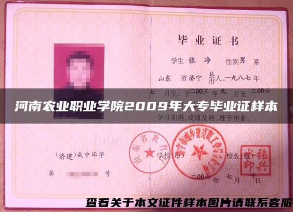 河南农业职业学院2009年大专毕业证样本