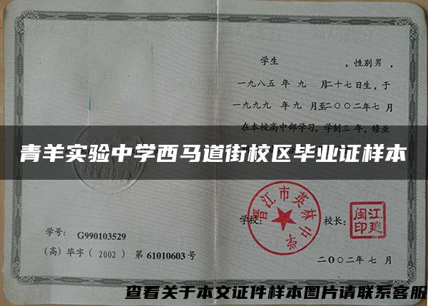 青羊实验中学西马道街校区毕业证样本