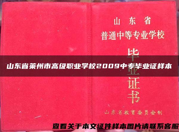 山东省莱州市高级职业学校2009中专毕业证样本