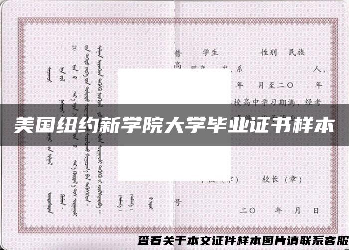 美国纽约新学院大学毕业证书样本