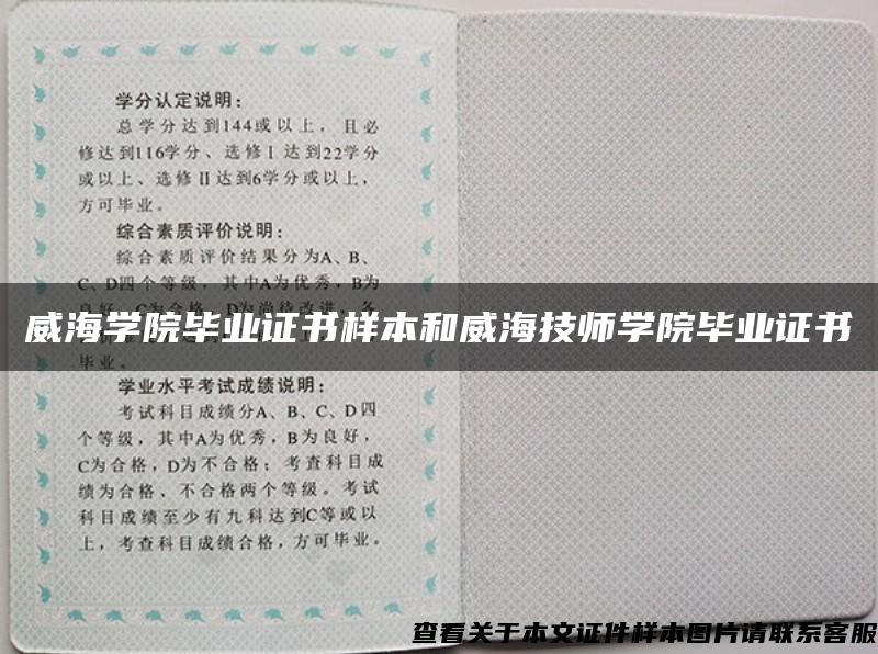 威海学院毕业证书样本和威海技师学院毕业证书