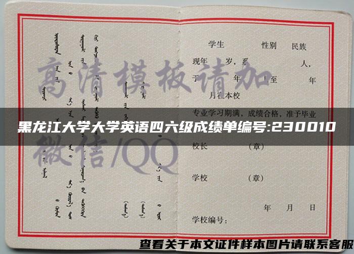 黑龙江大学大学英语四六级成绩单编号:230010