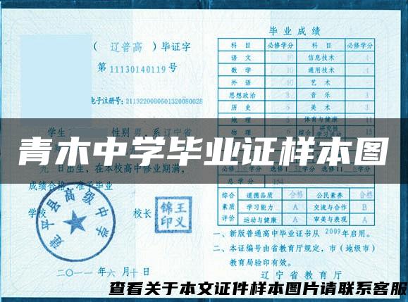 青木中学毕业证样本图