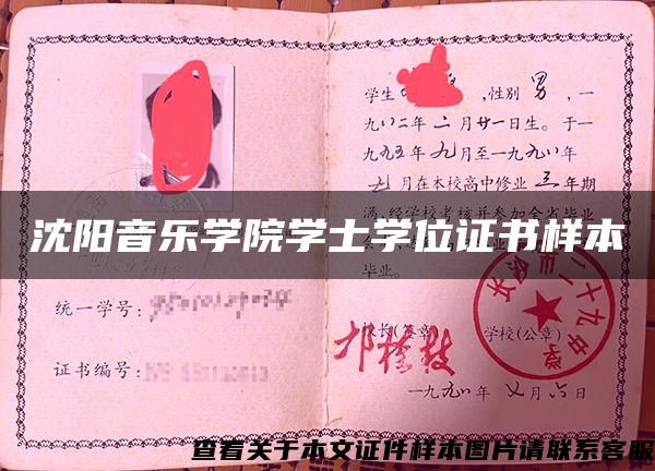 沈阳音乐学院学士学位证书样本