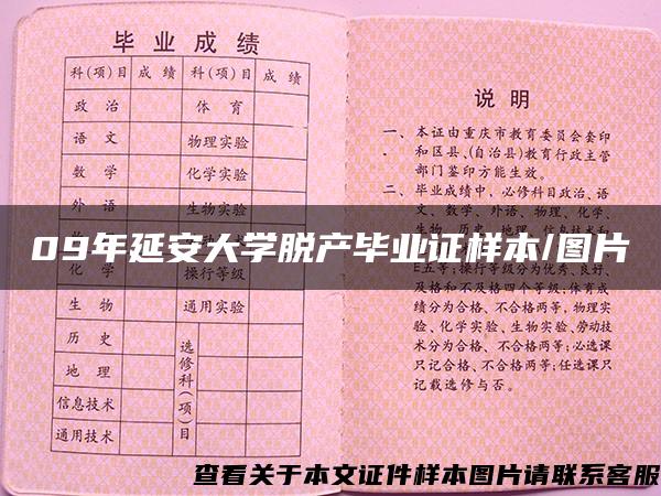 09年延安大学脱产毕业证样本/图片