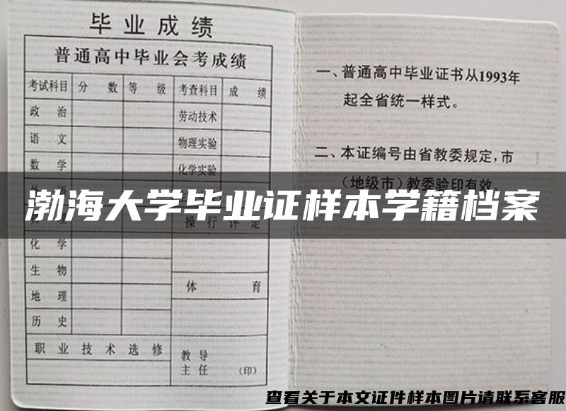 渤海大学毕业证样本学籍档案